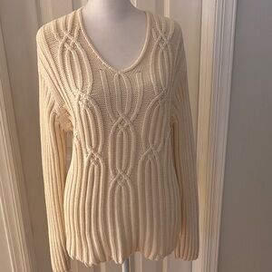 J. Jill ivory cable knit sweater size M 100% Cotton
